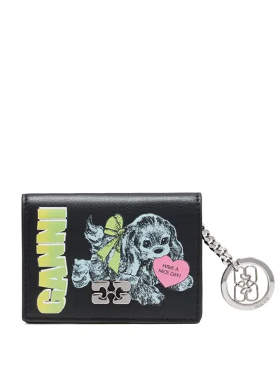 Ganni Puppy Keychain Car Holder In Black