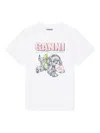 Ganni Graphic Print Crew Neck Short Sleeve Top In White