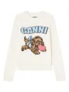 Ganni Crafted Wool Blend Puppy Love Crewneck Sweater In White