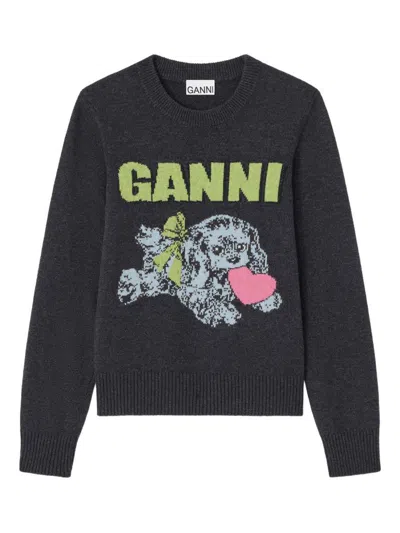 GANNI GANNI PUPPY LOVE CREWNECK SWEATER