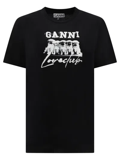 Ganni Printed Organic Cotton-jersey T-shirt In Black