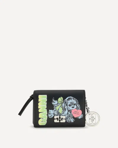 Ganni Puppy Print Card Holder In Black