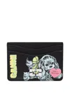 Ganni Black Card Holder With Graphic Print On The Front In Leather Blend Woman In Black