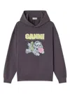 Ganni Isoli Oversized Hoodie With Graphic Puppy Print In Gray