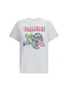 Ganni Graphic Print Crew Neck Short Sleeve Top In White