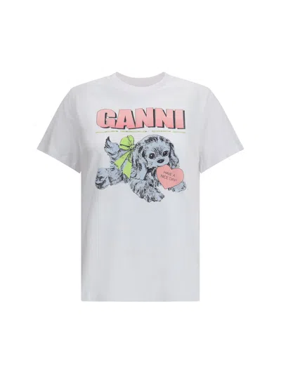 Ganni Women Puppy Print And Logo T-shirt In White