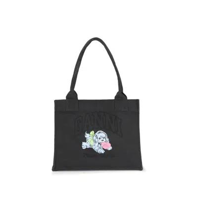 Ganni Puppy Tote Bag In Black