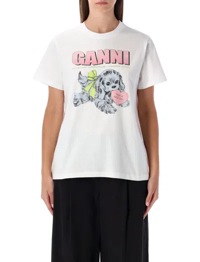 GANNI GANNI WHITE PUPPY COTTON T-SHIRT