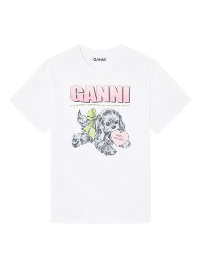 Ganni Women Puppy Print And Logo T-shirt In White