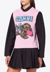 Ganni Puppy Wool-blend Crewneck Vest In Pink