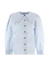 Ganni Organic Cotton Poplin Ruffle Peter Pan Collar Button-up Shirt In Blue