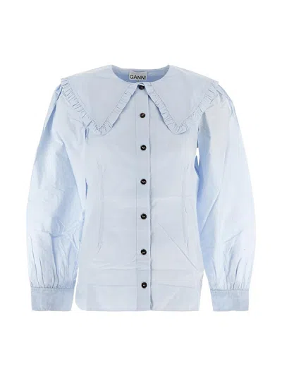 GANNI PURITAN-COLLAR COTTON SHIRT?