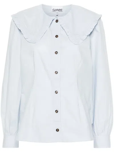 Ganni Puritan-collar Cotton Shirt In Blue
