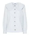 Ganni Organic Cotton Poplin Ruffle Peter Pan Collar Button-up Shirt In White