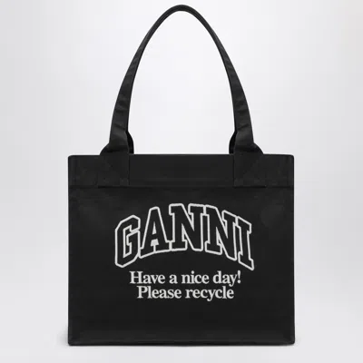 GANNI GANNI LARGE BLACK CANVAS TOTE BAG