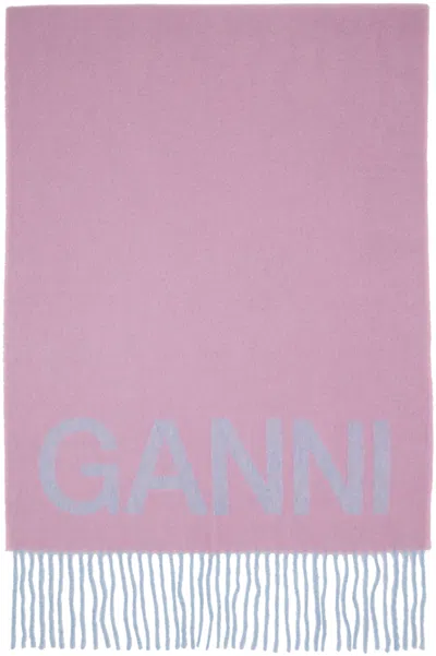 Ganni Purple & Pink Fringed Wool Scarf