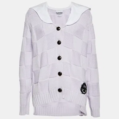 Ganni Purple Cotton Blend Knit Cardigan