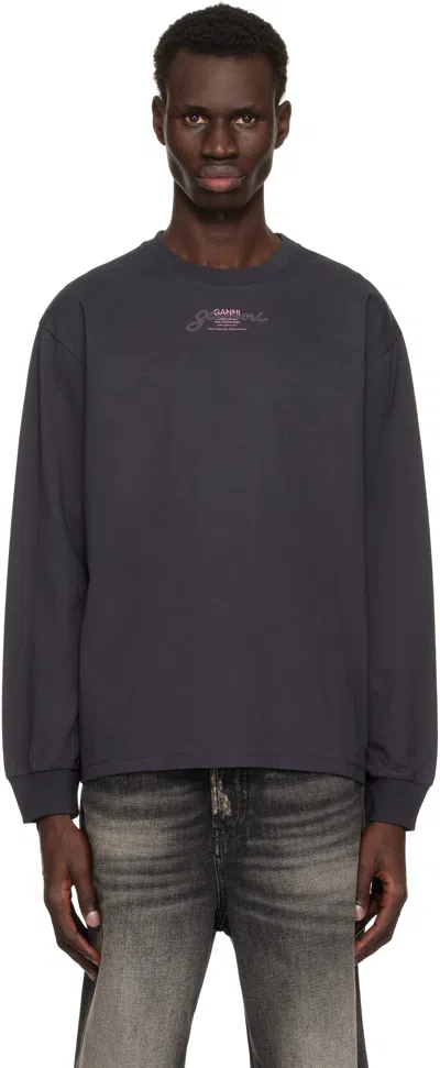 Ganni Future Heavy Jersey Long Sleeve T-shirt In Phantom