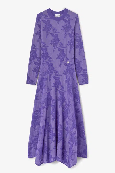 Ganni Purple Sheer Flower Dress - Size L