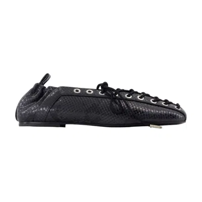 Ganni Python Embossed Lace-up Ballerina Flat In Black