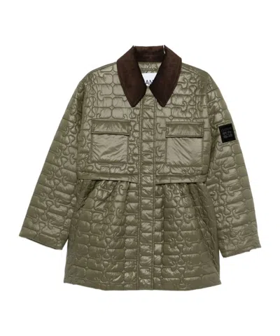 Ganni Quilt Midi Jacket In Green