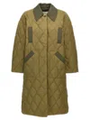 Ganni Midi Green Quilted Coat In Green