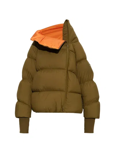Ganni Quilted Asymmetric-zip Jacket In Green