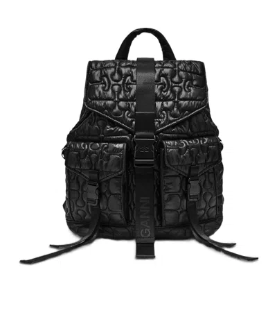 Ganni Quilted Backpack In Black