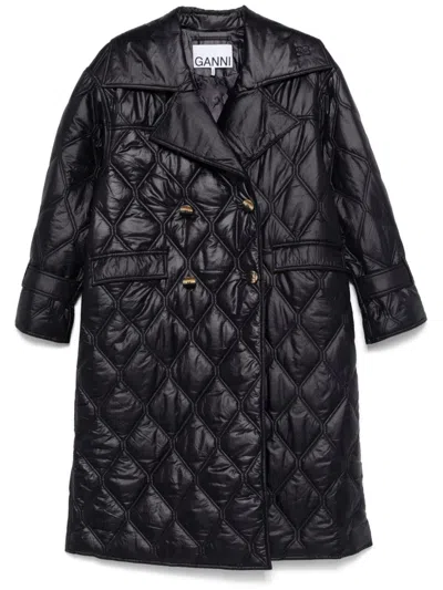 Ganni Quilted Coat In Blue