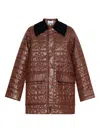 Ganni Quilted Coat With Contrasting Collar In Brown