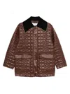 Ganni Quilted Coat With Contrasting Collar In Brown