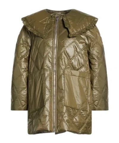 Ganni Quilted Cotton Jacket In Green