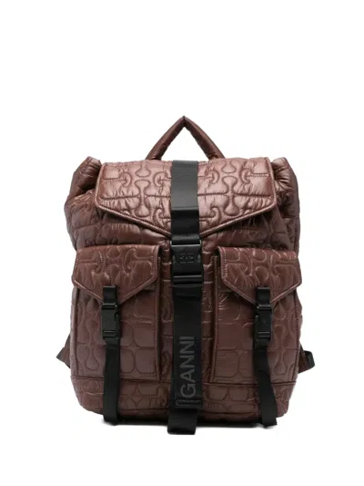 Ganni Quilted-design Backpack In Brown