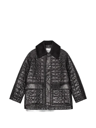 Ganni Quilted Flap-pocket Jacket In Black