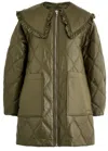 Ganni Lightweight Down Jacket With Oversized Collar In Olive