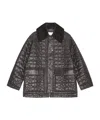 Ganni Shiny Black Quilted Midi Jacket With Pointed Collar In Black