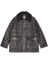 Ganni Shiny Black Quilted Midi Jacket With Pointed Collar In Black