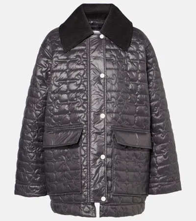 Ganni Shiny Quilt Midi Jacket In Black