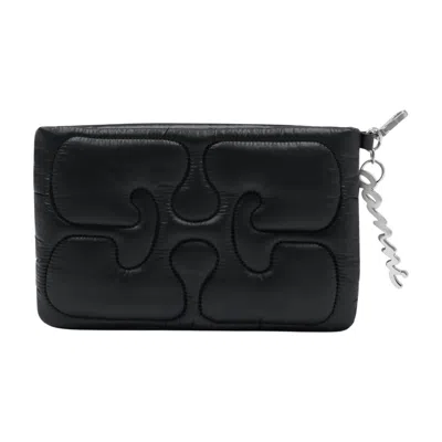 Ganni Quilted Leather Clutch In Black