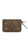 Ganni Quilted Logo-charm Wallet In Brown