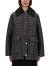 Ganni Shiny Black Quilted Midi Jacket With Pointed Collar In Black