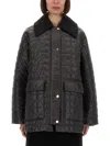 Ganni Shiny Black Quilted Midi Jacket With Pointed Collar In Black