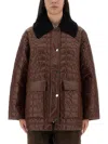 Ganni Quilted Midi Jacket In Brown