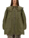 Ganni Lightweight Down Jacket With Oversized Collar In Green
