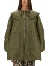 Ganni Lightweight Down Jacket With Oversized Collar In Green