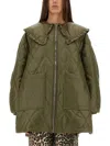 Ganni Lightweight Down Jacket With Oversized Collar In Green
