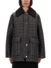 Ganni Quilted Midi Jacket With Textured Surface In Black