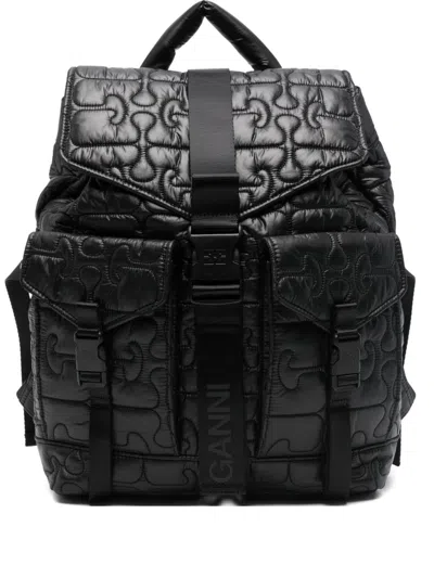 Ganni Quilted Nylon Backpack In Black