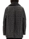 Ganni Quilted Midi Jacket With Textured Surface In Black