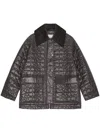 Ganni Shiny Black Quilted Midi Jacket With Pointed Collar In Black